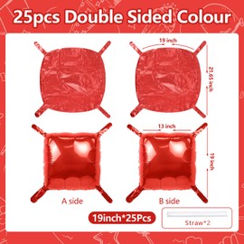 NISOCY 25PCS Red Square Foil Balloons Wall Backdrop Metallic Double Sided Red Balloons Tunnel Arch Kit for Birthday Baby Shower Valentine‘s Day Party Decoration