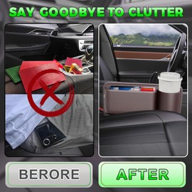 Car Seat Gap Filler,Car Leather Cup Holder Gap Bag,Universal Seat Gap Organizer, Adjustable Car Seat Storage Box, for Phones Glasses Keys Cards (Brown, Passenger Seat)