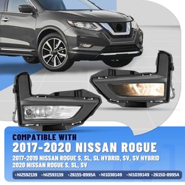 KUAFU Fog Light Kit Compatible with 2017-2020 Nissan Rogue Replacement for 261558995A 261508995A Front Bumper Driving Fog Lamp Set w/Bezels & Wiring Harness & Switch Left & Right Side - Clear Lens