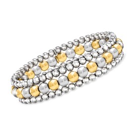 Ross-Simons Italian 2-Tone Sterling Silver Jewelry Set: 3 4-6mm Bead Stretch Bracelets. 7 inches