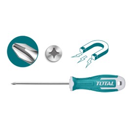 TOTAL - Phillips Screwdriver | PH2-75mm Magnetic Tip | Bi-Material Ergonomic Handle | Corrosion-Resistant Steel | Ideal for Renovations & Maintenance, Blue, PH0 x 75mm, Iron