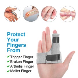 Sumifun Finger Brace, Trigger Finger Splint for Index Middle Ring Pinky Finger Arthritis Pain, Tendon Injury, Broken Mallet Finger Stabilizer Supports for Dislocated Knuckle Immobilizer Wrap,Grey