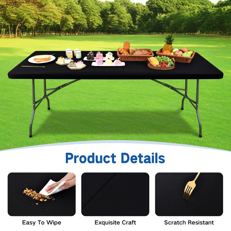 Nacuci Rectangle Elastic Fitted Tablecloth, Windproof Polyester Table Cover, Scratch