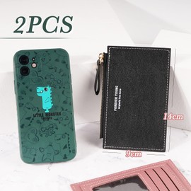 BETESSIN Pack of 2 mini card pockets, Black and Brick Red, Elegant