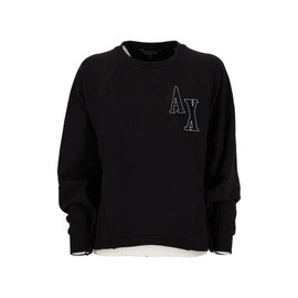A | X ARMANI EXCHANGE Women's Collegiate Capsule Patch Letter Logo Pullover Sweatshirt, Black, XS