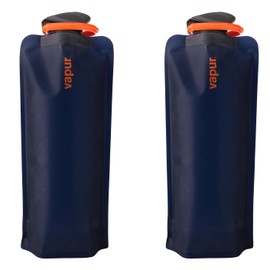 Vapur Collapsible Water Bottle With Carabiner, Compact Bottle Folds Flat For Hydration On The Go, Ideal for Traveling, Hiking or Camping, 23 Ounce, Night Blue, Pack of 2