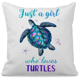 grapehiker Just A Girl Who Loves Turtles Decorative Throw Pillow Case 18″×18″,Watercolor Sea Turtle Decorations for Home Bedroom Girl Room Dorm Office,Turtle Gift for Turtle Lovers Girls Kids