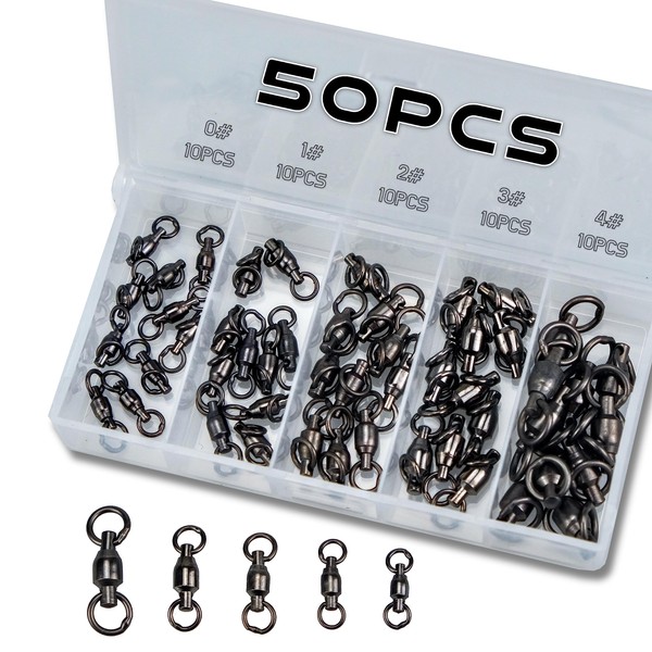 Piscorush 50pcs Fishing Ball Bearing Swivel Set High Strength Swivel