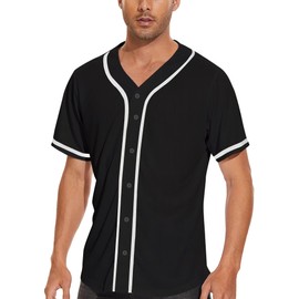babyhealthy Mens Baseball Jersey Baseball Button Down Jersey Softball T-Shirt Hip-hop Shirt Hipster Uniforms Black