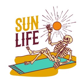 Sun Life Skeleton Beach Towel Vinyl Decal Sticker, Summer Fun Design,SUV, Van, Window, Bumper, Wall, Laptop, Tablet, Cup,Tumbler Or Any Smooth Surface