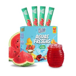 Klass Aguas Frescas | Drink Mix Variety Pack |Watermelon Flavored | Sugar Free On-The-Go Packets (40 Count Powder Stick Packs)