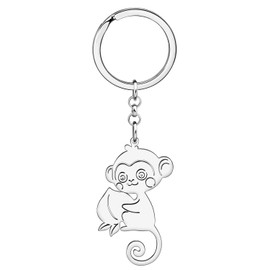 BONSNY Edelstahl niedlich Affe Schlüsselanhänger Geschenk für Frauen Damen Reisen lustig Affe Schmuck für Männer Autoschlüssel Rucksäcke Zubehör (SK203- Silber)