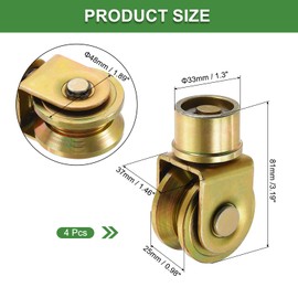 uxcell 1.9 Inch Sliding Gate Wheels, 4Pcs 360-Degree Rotatable V Groove Caster Pulley Block with Bracket for Track Rail Sliding Gate Industrial Machine, Gold