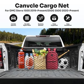 Canvcle Truck Bed Cargo Net for 2019-2025 2026 GMC Sierra 1500/2020-2026 Chevy Silverado 2500 3500 Accessories Envelope Style Mesh Trunk Net Organizer and Storage Stretchable Nylon Rear Cargo Netting