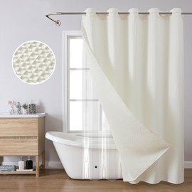 FY&XZH 2-in-1 Hookless Waffle Shower Curtains Set, No Hook Waffle Textured Shower Curtain with Thickened PEVA Liner, Hotel Style Bath Curtain with Built-in Grommets, Water Resistant(Beige)