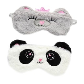 BIUDECO 2Pcs Cute Panda Bear Eye Masks Cartoon Sleep Masks for Light Blocking for Meditation Travel Nap and Comfortable Elastic Headband for All Night Use