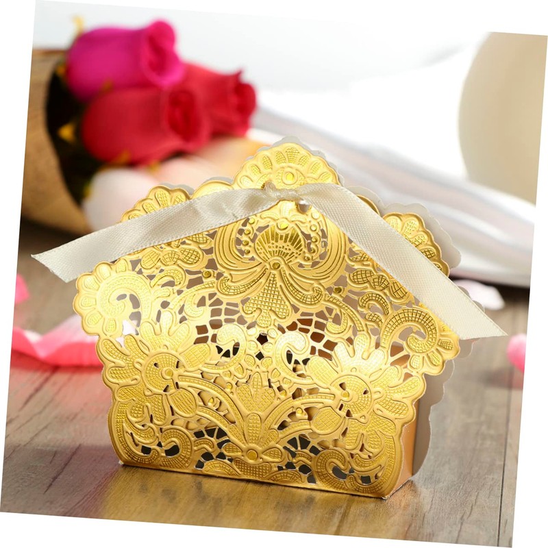 WHAMVOX 50pcs Wedding Favor Boxes Hollow Craft Paper Candy Boxes