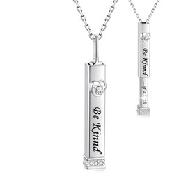 925 Sterling Silver Be Kind of a B Necklace Hidden Message Vertical Bar Jewelry for Women Best Friends Sorority Sisters, Small, Silver, Cubic Zirconia
