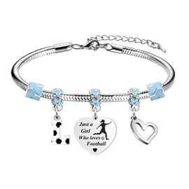 LUXYSODE Football Initial A-Z Bracelet Football Gifts for Girls Football Gifts Football Bracelet Football Players Gift Just A Girl Who Loves Football (L)