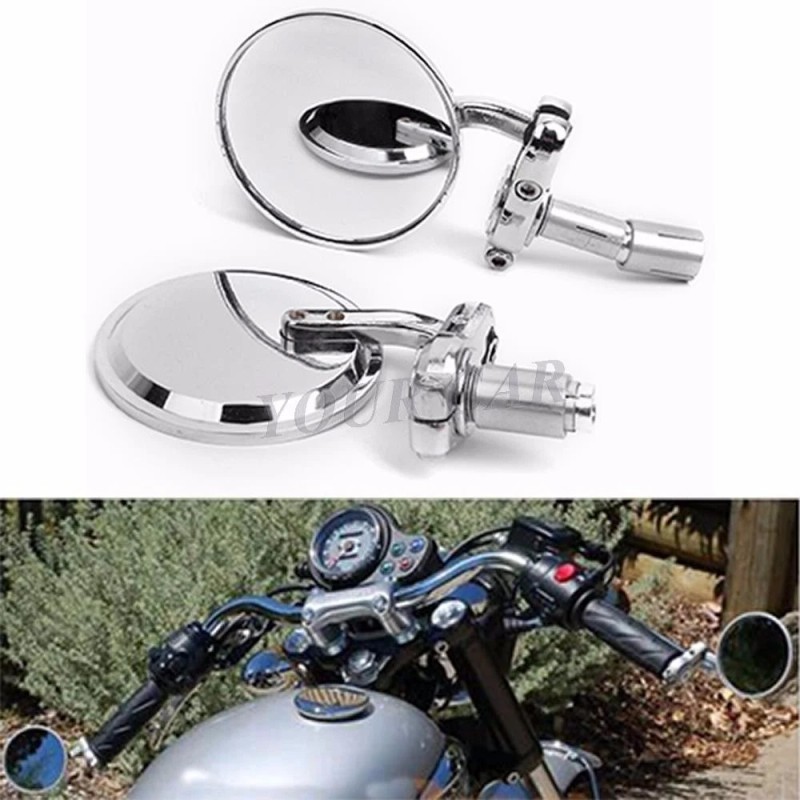 KEEPDSGN 7/8" Bar End Chrome Motorcycle Rearview Mirror Fit For