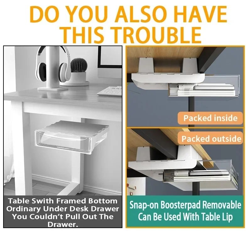 Closiq Desk Drawer Organizer – Self Adhesive Hidden Compartments for Office Supplies, Under Table Workspace Storage