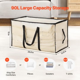 Happybuy Large Storage Bags,90L, 6 Pack Clothes Storage Bins, Foldable Closet Organizers Containers with Reinforced Handle, Plastic Storage Bags for Bed Sheet,Clothing, Blanket
