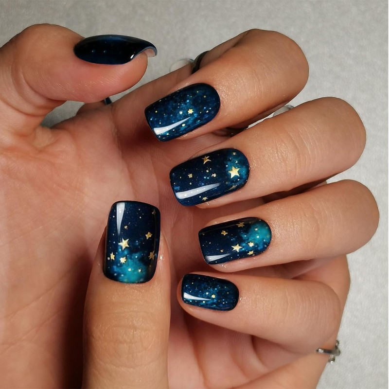 Zernblend 24 Pieces Starry Sky Manicure, Press On Nails, Fake