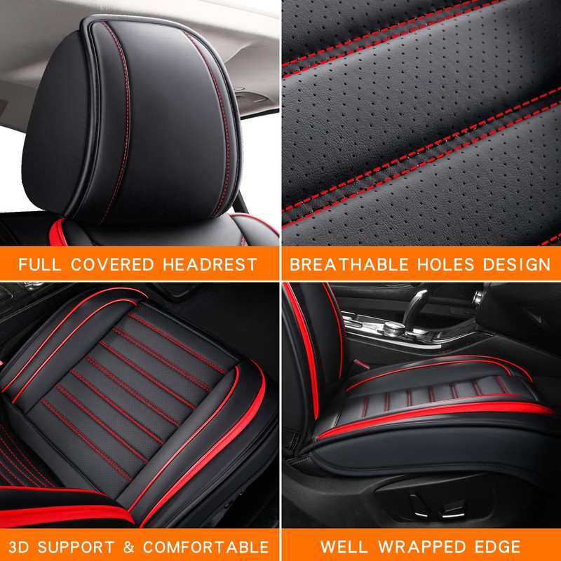 MINGBRON Leather Car Seat Covers Full Set, Universal Faux Leather