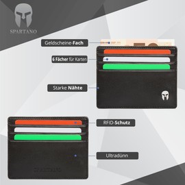 SPARTANO ARES Men's Credit Card Holder with RFID Protection, Elegant Slim Wallet, Wallet with 6 Credit Card Pockets and 1 for Banknotes, Wallet, black, Minimalist