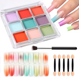FSpronail 9 Colors Nail Pigment Palette Gradient Ombre Nail Powder Set for DIY Manicure Beginners - Perfect Nail Design with Ultra Fine Powder - Includes 5 Sponge Sticks 1 Brush #06