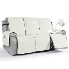 VANSOFY Waterproof Recliner Couch Covers, Sofa Covers 1-Piece Washable Reclining Sofa Cover Non-Slip Furniture Protector with Elastic Straps Pocket for Dogs, Pets(Off White,3 Seater)