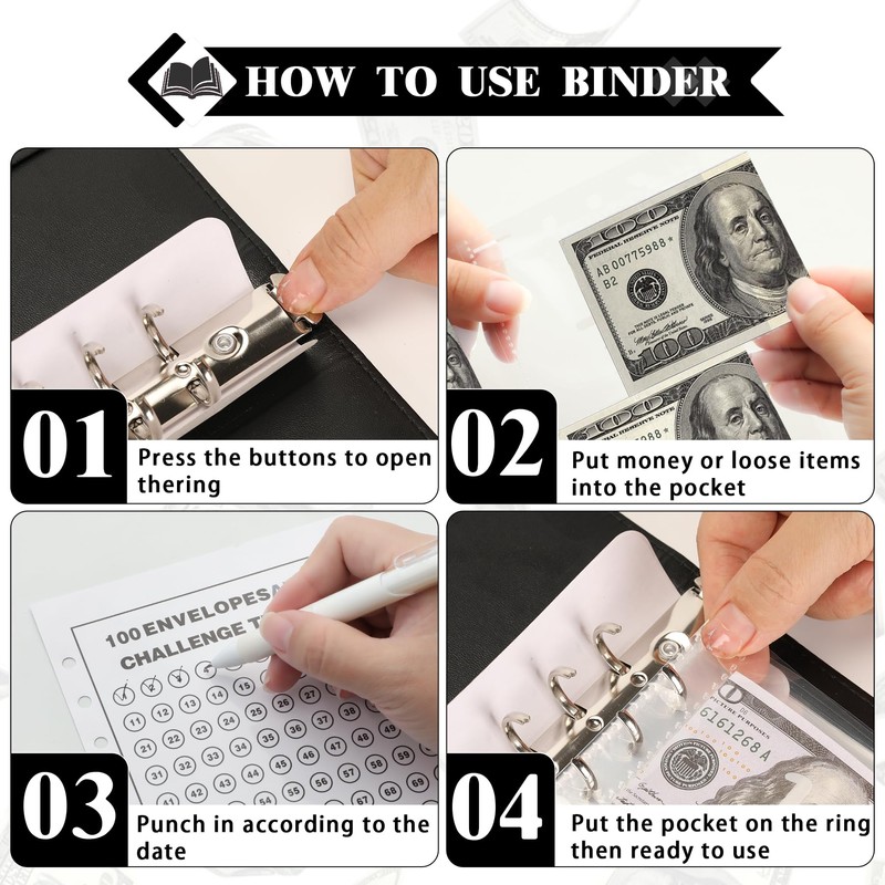 NICOOTH 100 Envelopes Money Saving Binder A5 Savings Challenge Book