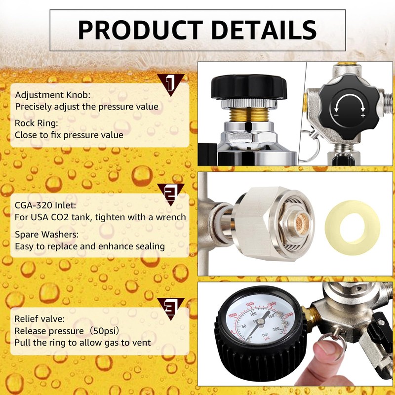 MRbrew CO2 Regulator Dual Output CGA-320 Keg Regulator, Draft Beer