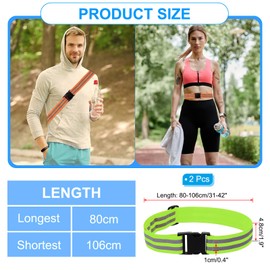 PATIKIL Adjustable Reflective Running Belt 1.9 Inch, 2 Pcs Glow Pt Belt Sash for Cycling Walking Motorcycle Gear, Green