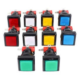 EG STARTS 10 x Arcade Square LED Illuminated Push Button with Micro Switch for Arcade Machine Gaming Game Consoles Jamma Kit Parts 12V Lamp 33mm Buttons (Each Color 2pcs)