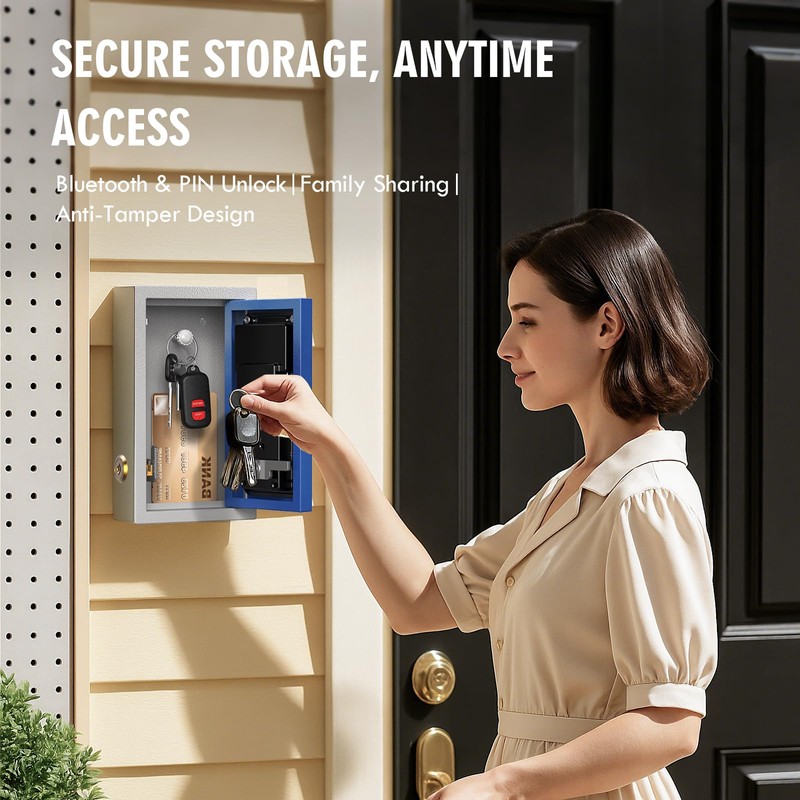 WeHere Key Lock Box Wall Mount, OTP/Fixed Password, APP Bluetooth/Wi-Fi,