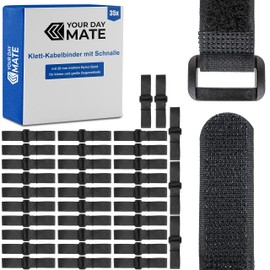 Velcro Cable Ties with Buckle, 35 Pack, Six Sizes Set, in Black, Nylon Cable Velcro, Buckle Velcro Strap, Resealable Cable Organisation, Cable Ties Velcro Closure, Clamp Cable Tape