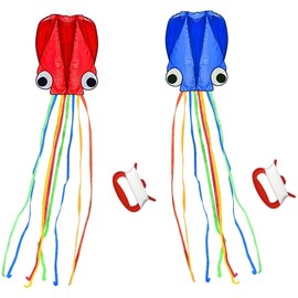 SINGARE Large Octopus Kites, Long Tail Beautiful Easy Flyer Kites Beach Kites, Good Kites for Kids and Adults Easy to Fly(Red+Blue)