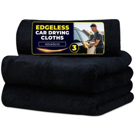 Towelogy FX40 PRO Microfibre Car Drying Towel – Edgeless Design for Scratch-Free Car Detailing Cloths (3, Noir)