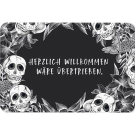 Tassenbrennerei Door Mat with German Text "Herzlich Willkommen wäre übertrieben - Totenkopf Door Mat Funny for Indoor Use - Made in Germany