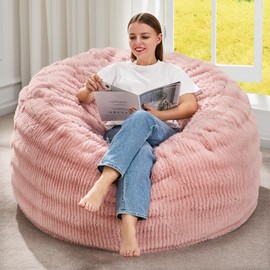 Hobestluk Bean Bag Chairs Beanbag Chair with Filler Adult Bean Bags with Fluffy Ripple Cover, Giant Bean Bag Chairs for Adults (Pink, 3FT - 36" x 36" x 22")