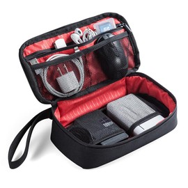 イーサプライ トラベルポーチ 深め ガジェット 充電器 モバイルバッテリー 小物整理 収納ポーチ コンパクト 旅行 出張 ブラック EZ2-BAGIN006BK