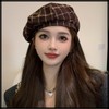 White Fang CZ377 Women's Beret Hat, Natural Check Mocha, Cute,