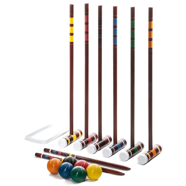 Franklin Sports Croquet Set - Intermediate Croquet Set with Mallets, Balls + Wickets - Family Outdoor + Lawn Game with Stand - Adult + Kids Set - 6 Players