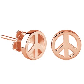 PVD Coated Rose Gold Sterling Silver XS Tiny Peace Stud Earrings