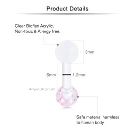Mayhoop 16G Clear Tragus Helix Earrings Studs Piercing 6mm Flexible Acrylic with Glitter BallTragus Helix Piercing Lip Bars Retainers for Women Men 6Pcs