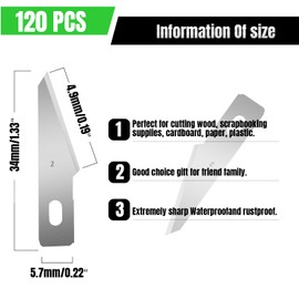 Qimoo 120 Pcs Exacto Knife Blades, 2 High Carbon Steel Hobby Knife Blade Refills Hobby Knife Replacement Blades for Craft, Scrapbooking, Stencil
