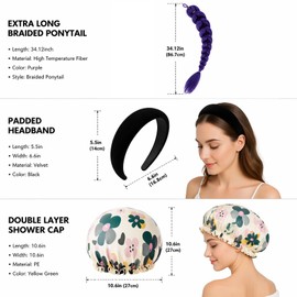 Purple Hair Extensions Set - Ponytail Hair Extension - Velvet Headband