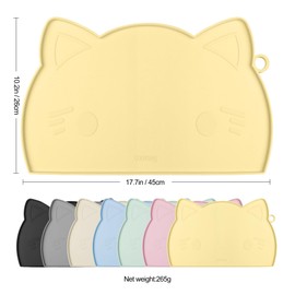 Coomazy Cat Food Mat, Thicker Dog Feeding Mat for Food and Water, Waterproof Non-Slip Silicone Mat for Floor, Dog Food Mat with Raised Edge to Prevent Food Spills and Water Runoff (Yellow, Medium)