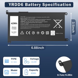42Wh YRDD6 Battery for Dell I nspiron 15 3000 Series 3582 3583 3584 3593 3493 I nspiron 15 5000 Series 5582 5584 5585 5593 5594 14 3493 3793 5491 5493 5480 5482 5485 Vostro 5481 0YRDD6 1VX1H VM732